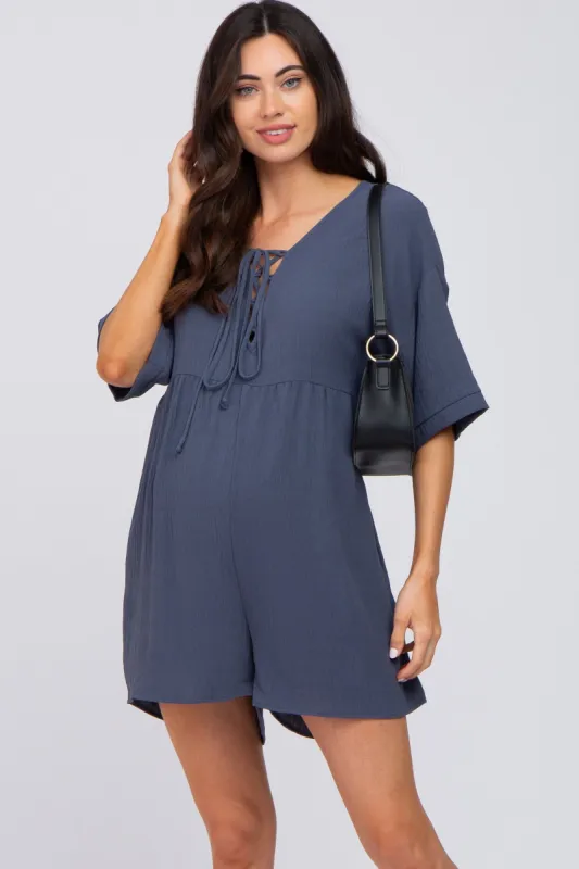 Charcoal Lace Up Maternity Romper sold by Pinkblush