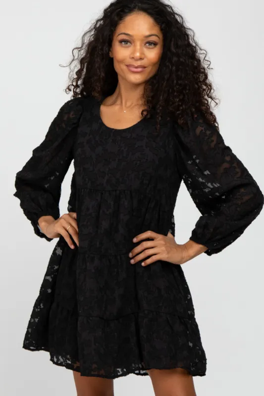 Black Floral Textured Tiered Dress sold by Pinkblush