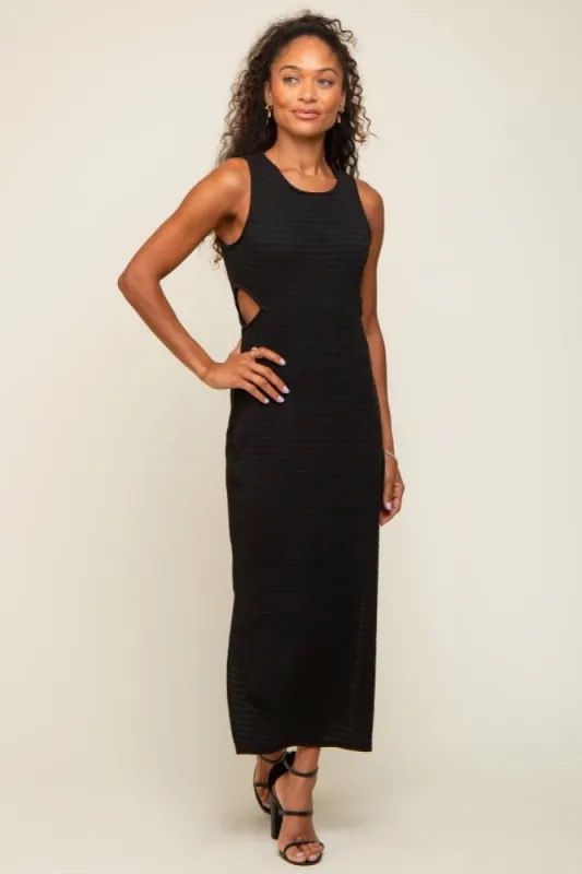 Black Side Cutout Side Slit Midi Dress sold by Pinkblush