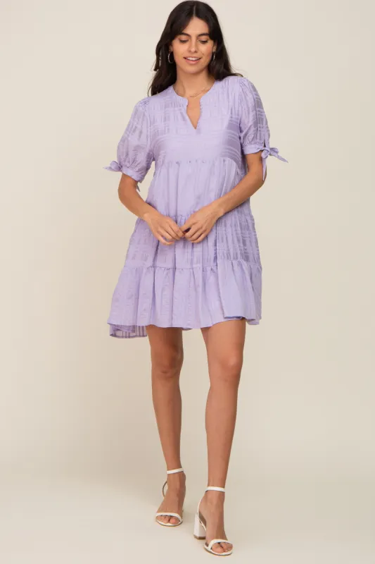 Lavender Textured Stripe V-Neck Tiered Dress sold by Pinkblush