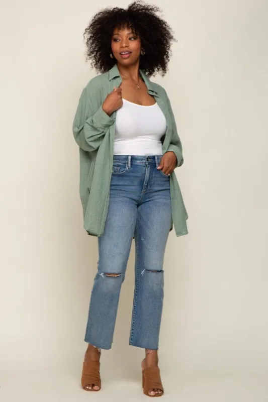 Green Lightweight Sheer Button Down Blouse sold by Pinkblush