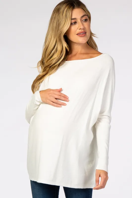 Cream Soft Knit Boatneck Dolman Sleeve Maternity Sweater sold by Pinkblush