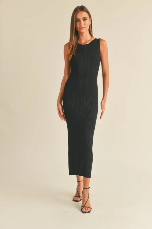 Black Sleeveless Ribbed Maxi Dress sold by Pinkblush
