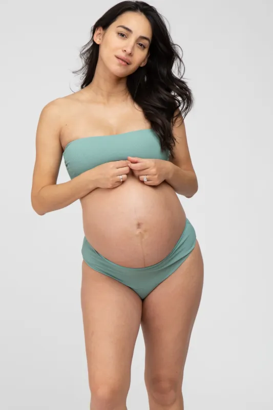 Sage Ribbed Bandeau Maternity Bikini Swim Set sold by Pinkblush