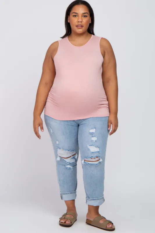 Light Pink Ruched Side Plus Maternity Tank sold by Pinkblush