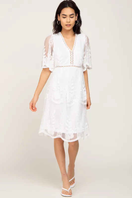 Ivory Lace Mesh Overlay Dress sold by Pinkblush