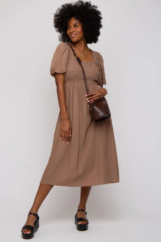 Mocha Square Neck Midi Dress sold by Pinkblush