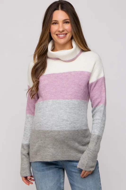 Multi-Color Color Block Turtleneck Maternity Sweater made by Hem & Thread