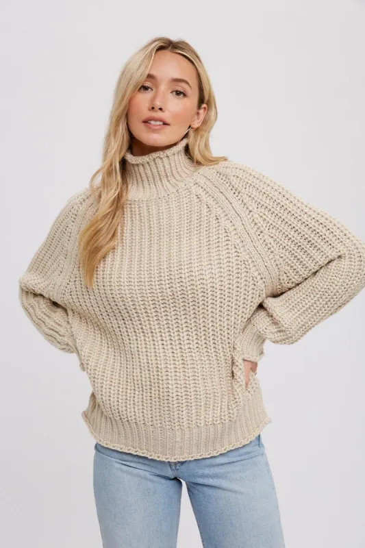 Beige Chunky Knit Mock Neck Sweater sold by Pinkblush