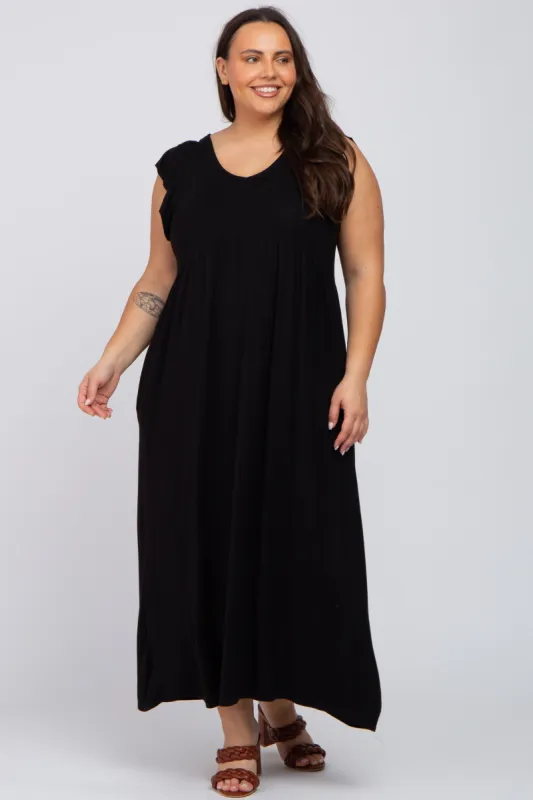 Black Flutter Sleeve Plus Maxi Dress sold by Pinkblush