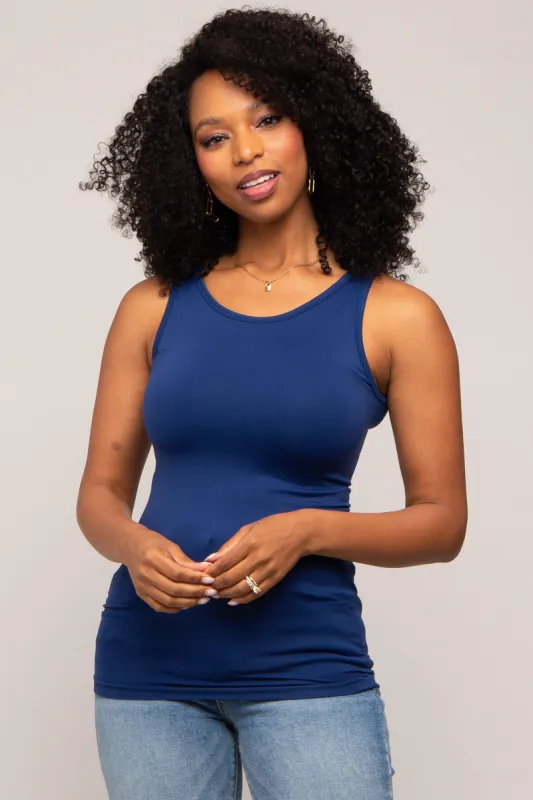Navy Blue Basic Seamless Tank sold by Pinkblush