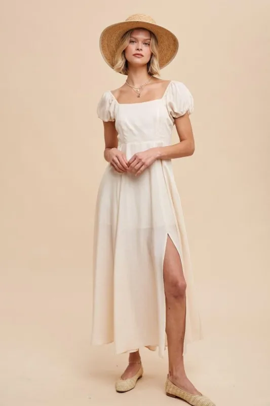 Almond Linen Blend Maxi Dress With Corset Back sold by Pinkblush