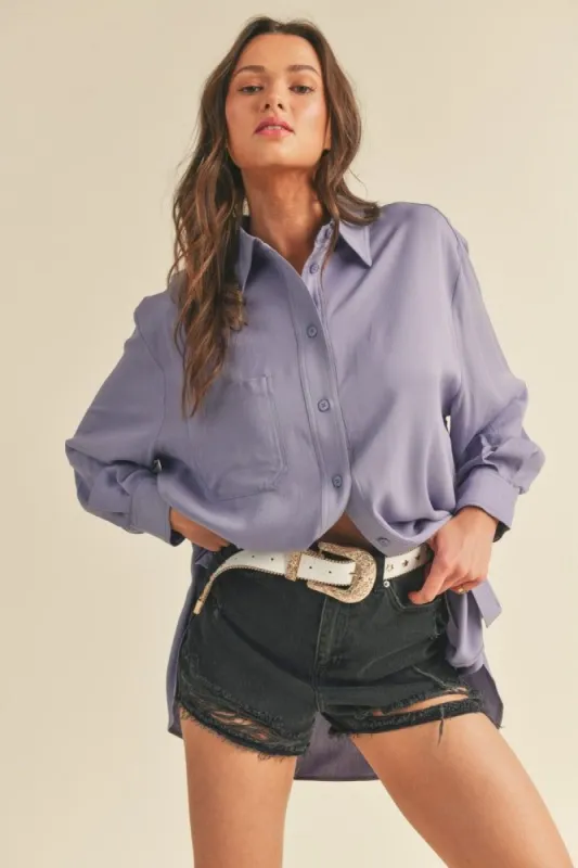 Lavender Gray Collared Button Down Tunic Shirt sold by Pinkblush