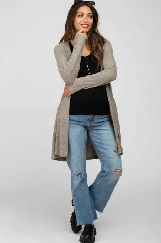 Mocha Gathered Open Front Maternity Cardigan sold by Pinkblush