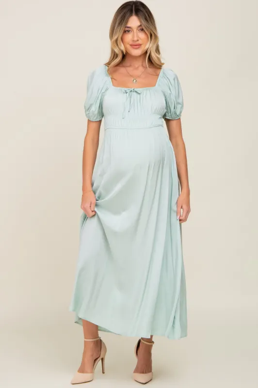 Mint Puff Sleeve Maternity Maxi Dress sold by Pinkblush