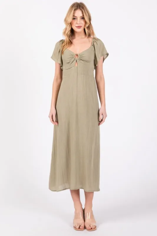 Sage Green Solid Flowy Sleeve Midi Dress sold by Pinkblush