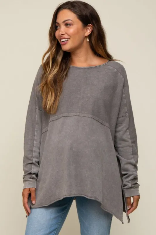Grey Terry Cloth Raw Hem Maternity Top sold by Pinkblush