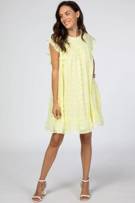 Yellow Textured Polka Dot Ruffle Dress sold by Pinkblush
