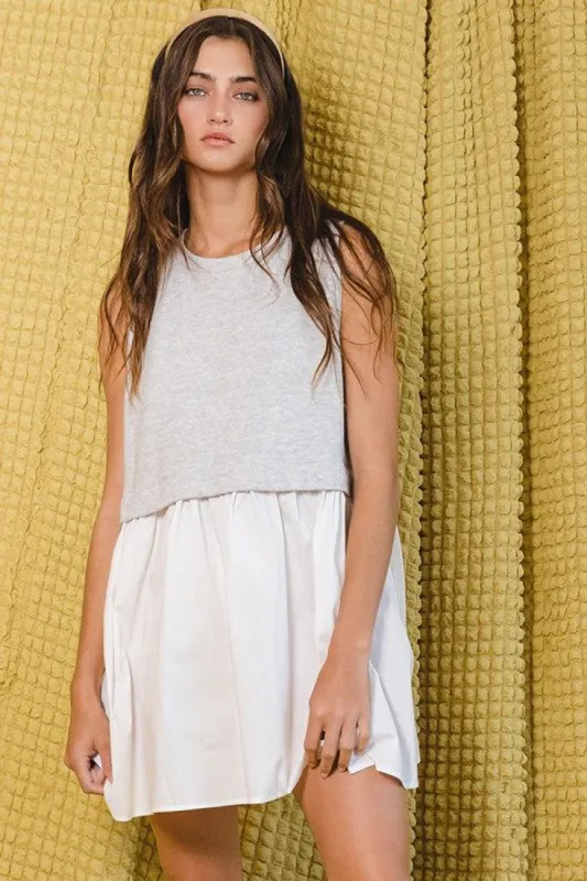 Grey Ivory Contrast Color-Block Sleeveless Mini Dress sold by Pinkblush