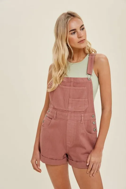 Rose Cuffed Denim Short Overalls sold by Pinkblush