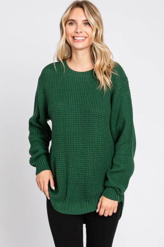 Green Waffle Knit Round Hem Sweater sold by Pinkblush