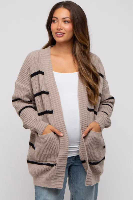 Mocha Striped Chunky Knit Maternity Cardigan sold by Pinkblush