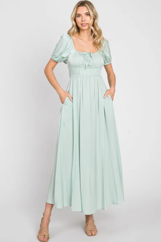 Mint Puff Sleeve Maxi Dress sold by Pinkblush