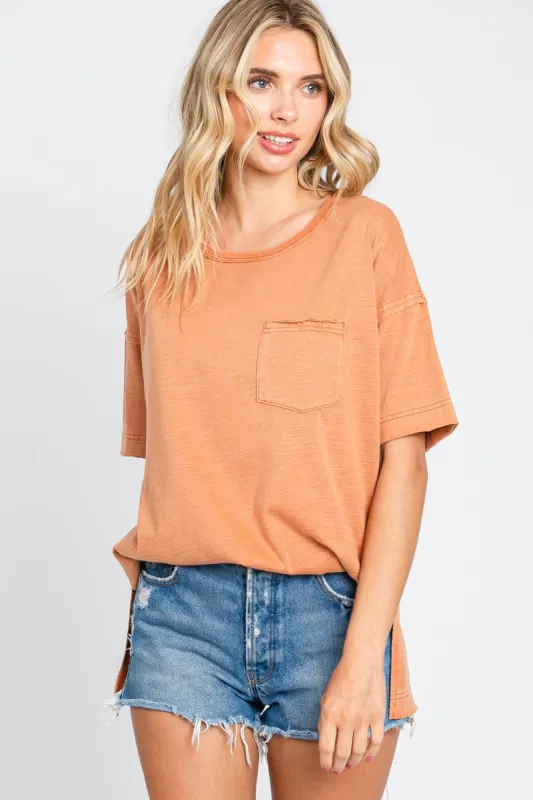 Rust Raw Hem Front Pocket T-Shirt made by Pinkblush