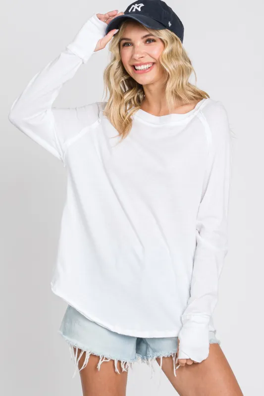 White Exposed Seam Long Sleeve Top sold by Pinkblush
