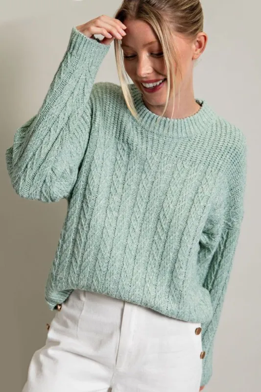 Mint Green Cable Knit Sweater sold by Pinkblush