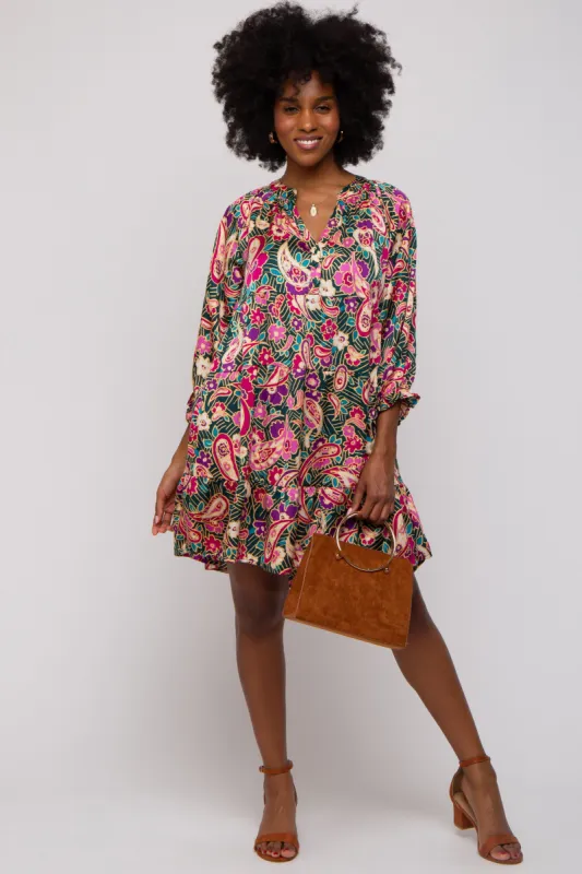 Teal Floral Button Front Tiered Dress sold by Pinkblush