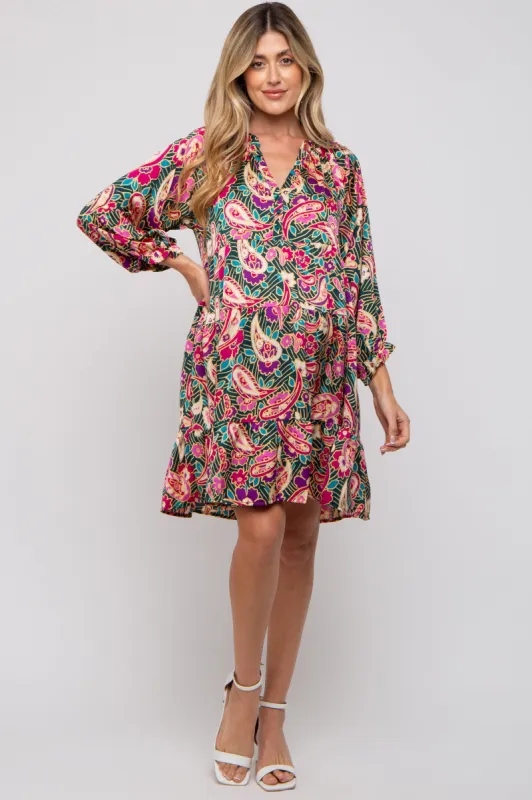 Teal Floral Button Front Tiered Maternity Dress sold by Pinkblush