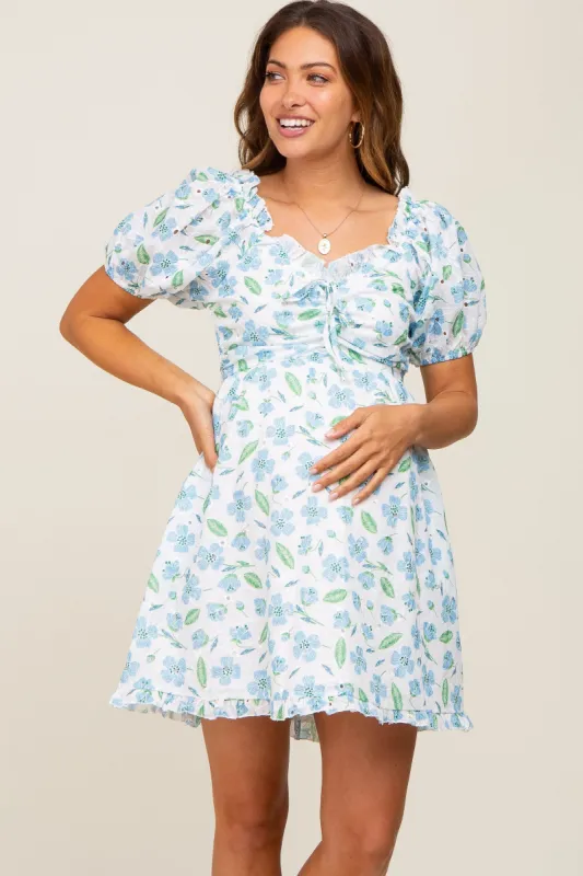 Blue Embroidered Eyelet Lace Maternity Dress sold by Pinkblush