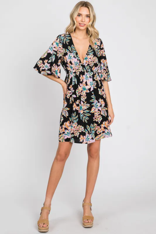 Black Floral Deep V-Neck Dress sold by Pinkblush