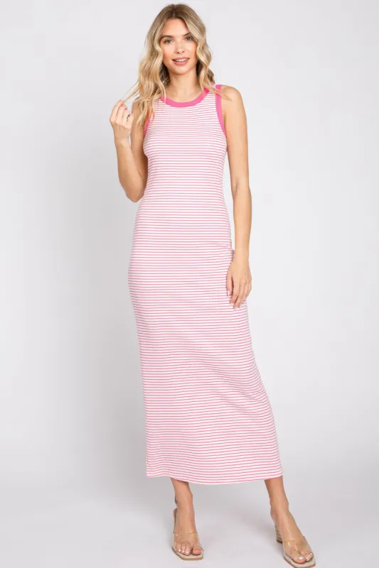 Pink Striped Ribbed Sleeveless Maxi Dress sold by Pinkblush