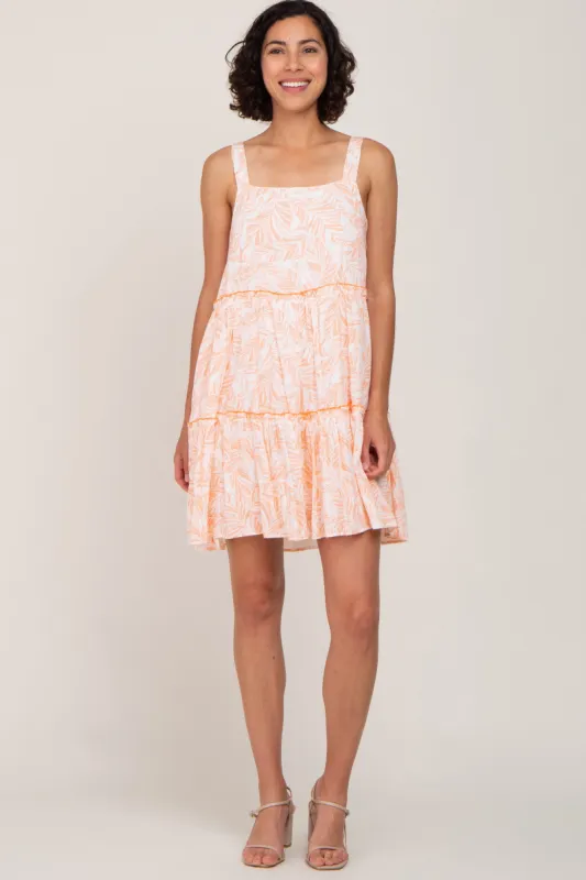 Orange Palm Printed Square Neck Ruffle Tiered Dress sold by Pinkblush