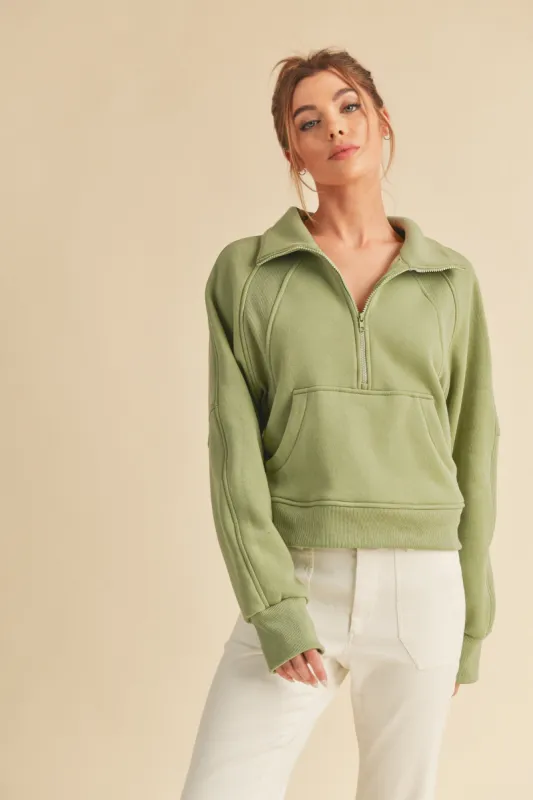 Sage Half-Zip Hoodie sold by Pinkblush
