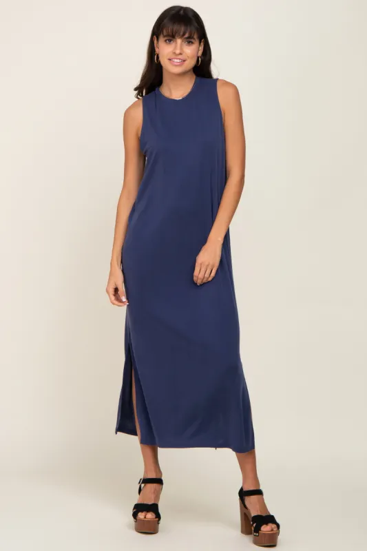Navy Soft Knit Sleeveless Midi Dress sold by Pinkblush