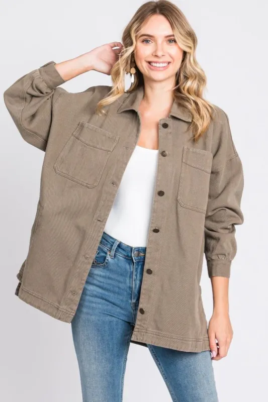 Mocha Denim Button Down Button Down Jacket sold by Pinkblush