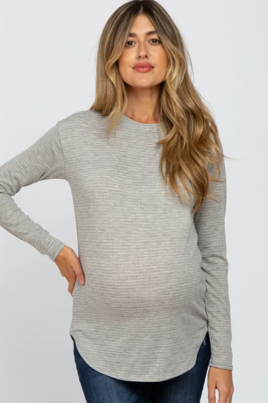 Heather Grey Plaid Print Long Sleeve Maternity Top sold by Pinkblush