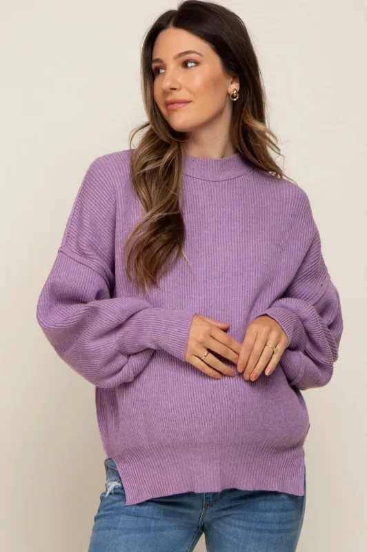 Lavender Knit Mock Neck Maternity Sweater sold by Pinkblush