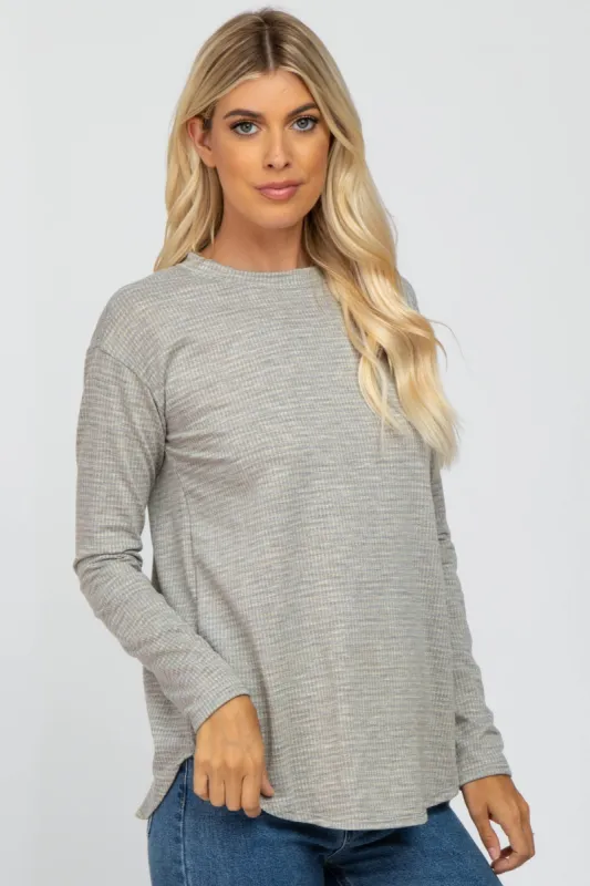 Heather Grey Plaid Print Long Sleeve Top sold by Pinkblush