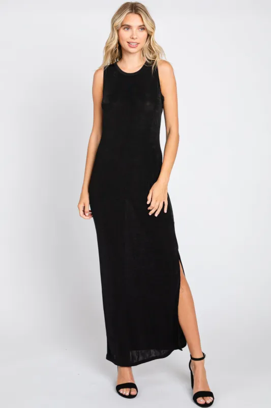 Black Side Slit Midi Dress sold by Pinkblush