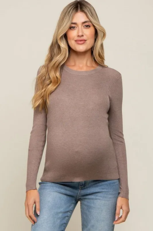 Mocha Knit Long Sleeve Maternity Top sold by Pinkblush