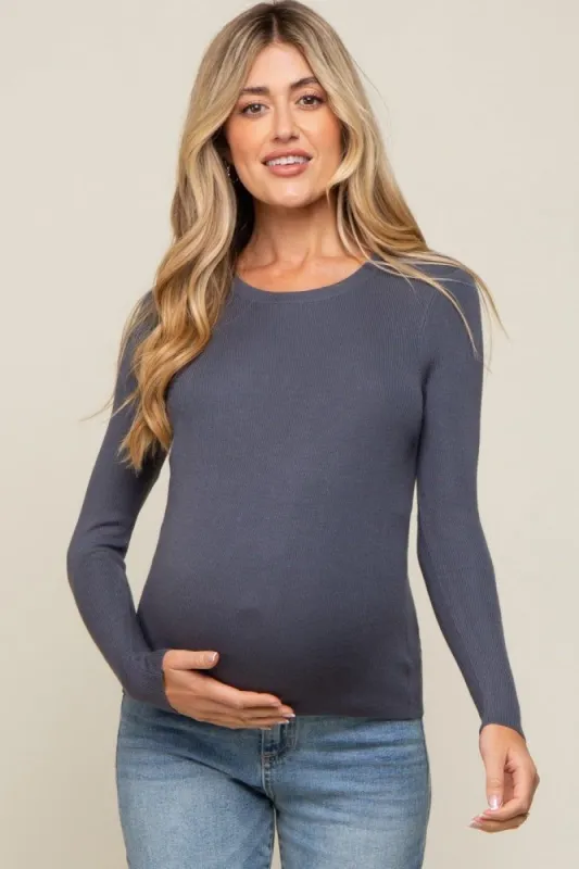 Charcoal Knit Long Sleeve Maternity Top sold by Pinkblush