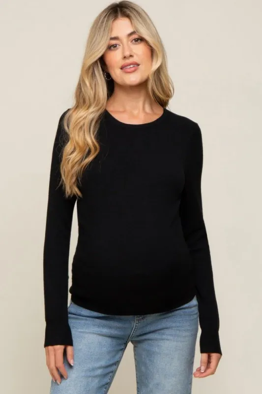 Black Knit Long Sleeve Maternity Top sold by Pinkblush