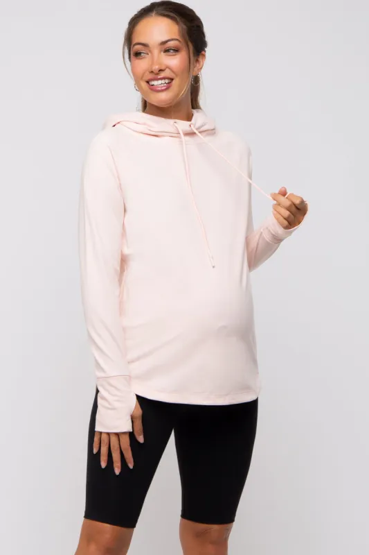 Light Pink Hooded Long Sleeve Maternity Active Top sold by Pinkblush