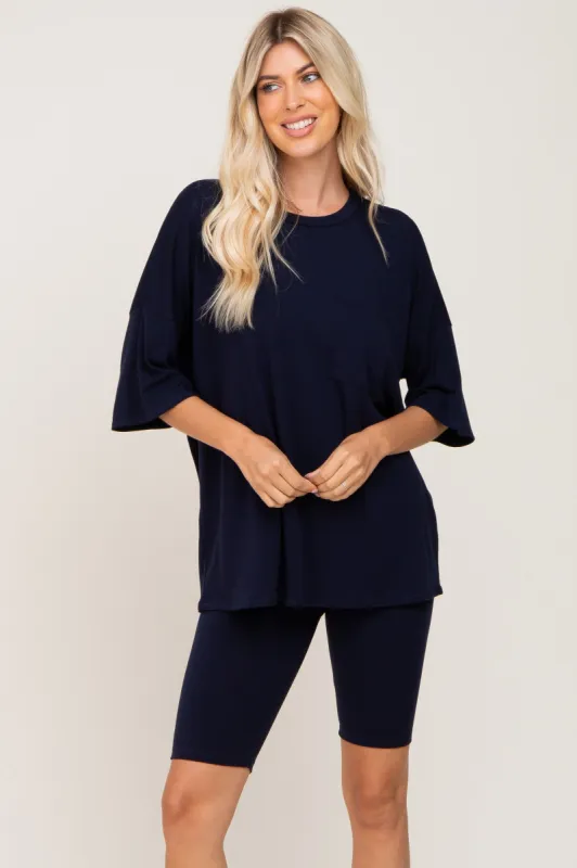 Navy Biker Short Sleep Set sold by Pinkblush