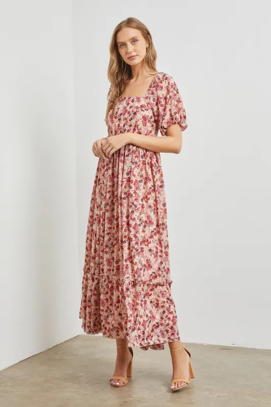 Pink Floral Puff Sleeve Maxi Dress sold by Pinkblush
