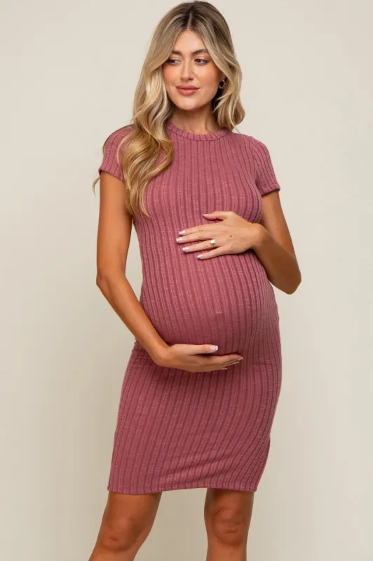 Mauve Ribbed Fitted Maternity Dress sold by Pinkblush